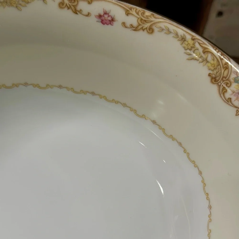 Vintage Noritake Trojan Handled Vegetable Bowl Gold Floral Japan Serving Dish